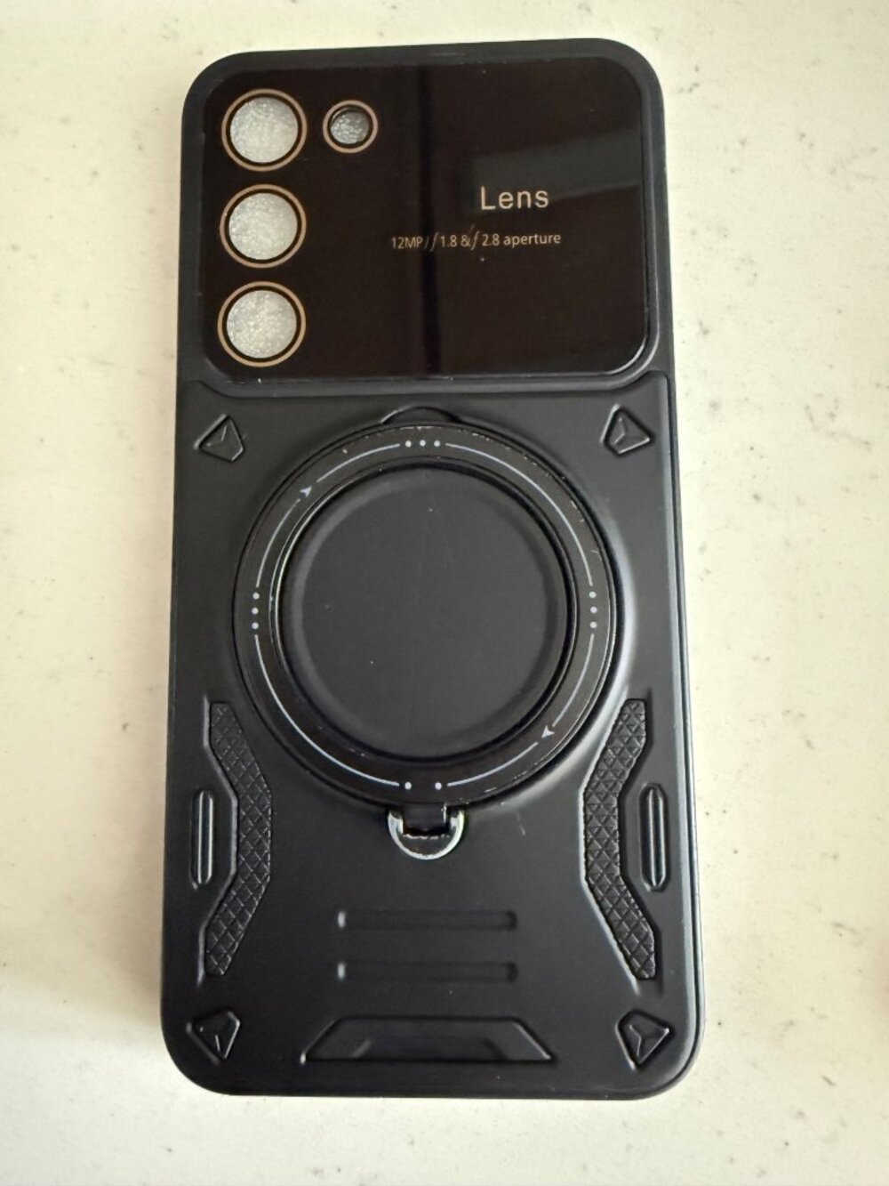 Black Galaxy S23+ Protective Case With Ring Holder & Camera Lens Guard Durable &